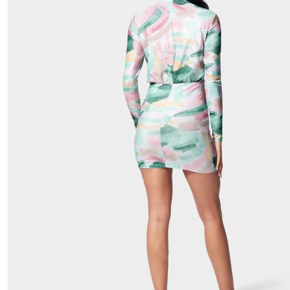 Bebe Printed Blouson Lurex Mini Dress - Picture 8 of 8